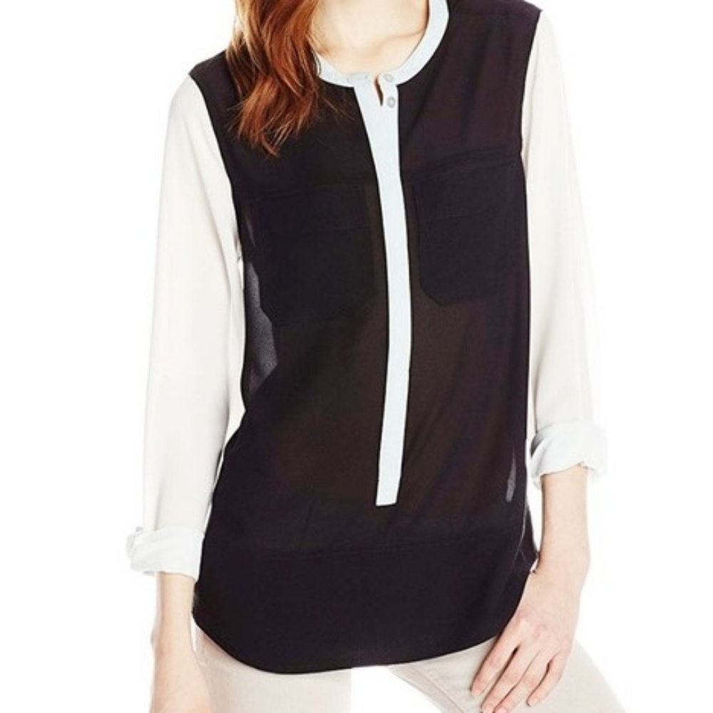 Sanctuary Black White Mint Chiffon Blouse Sz S